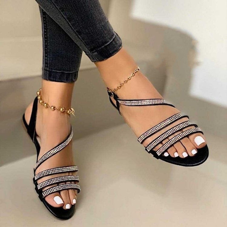 Open-toe Breathable Rhinestone Fashion Sandals - Frazeshop