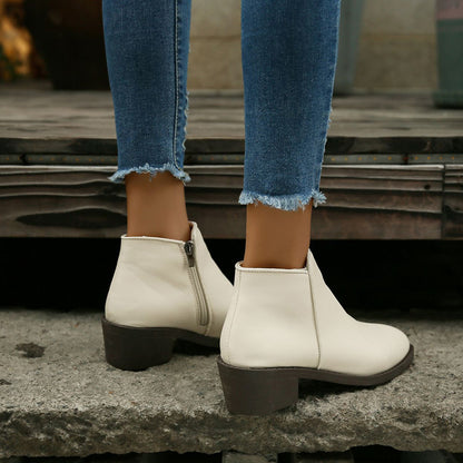 Mid Heel Ankle Boots (Waterproof with Side Zipper) - Frazeshop
