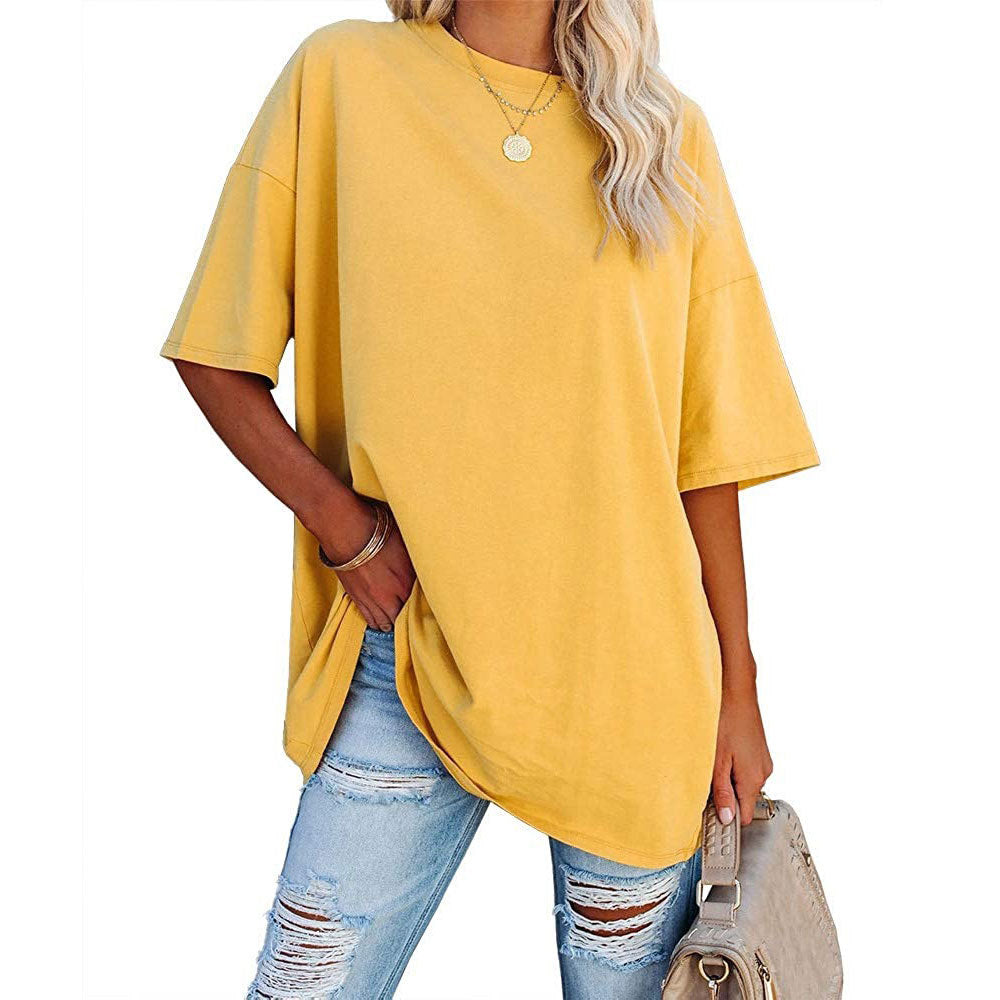 Loose Drop Shoulder Sleeves Round Neck Short Sleeve Top - Frazeshop