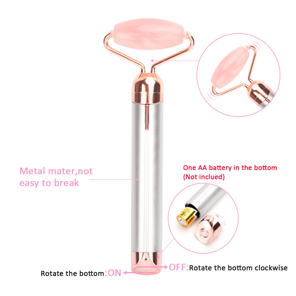 Electric Vibrating Natural Rose Quartz Jade Facial Roller - Frazeshop