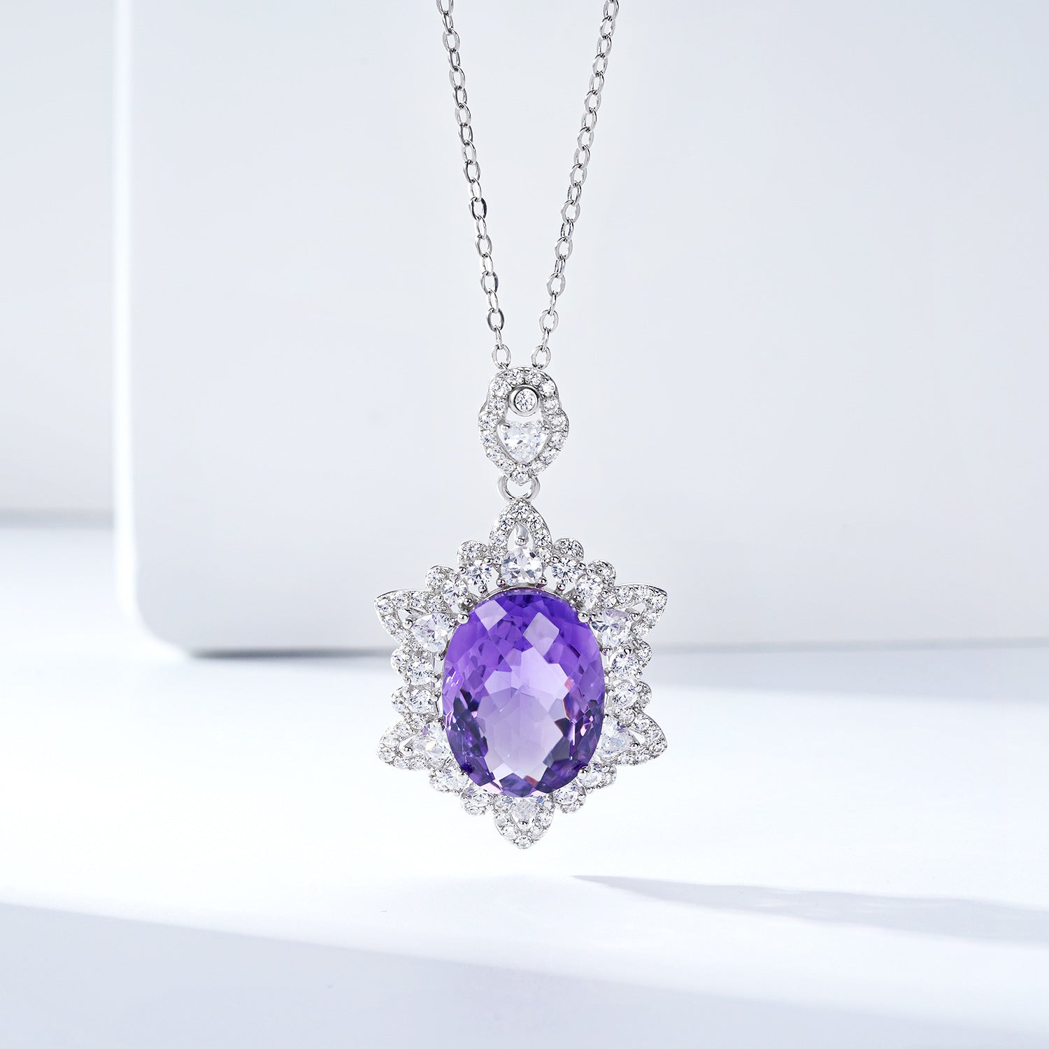 Natural Amethyst Necklace Women's 925 Silver - Frazeshop