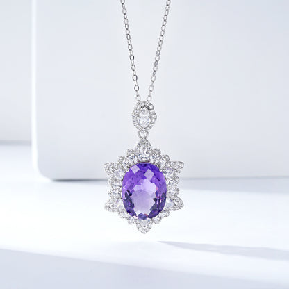 Natural Amethyst Necklace Women's 925 Silver - Frazeshop