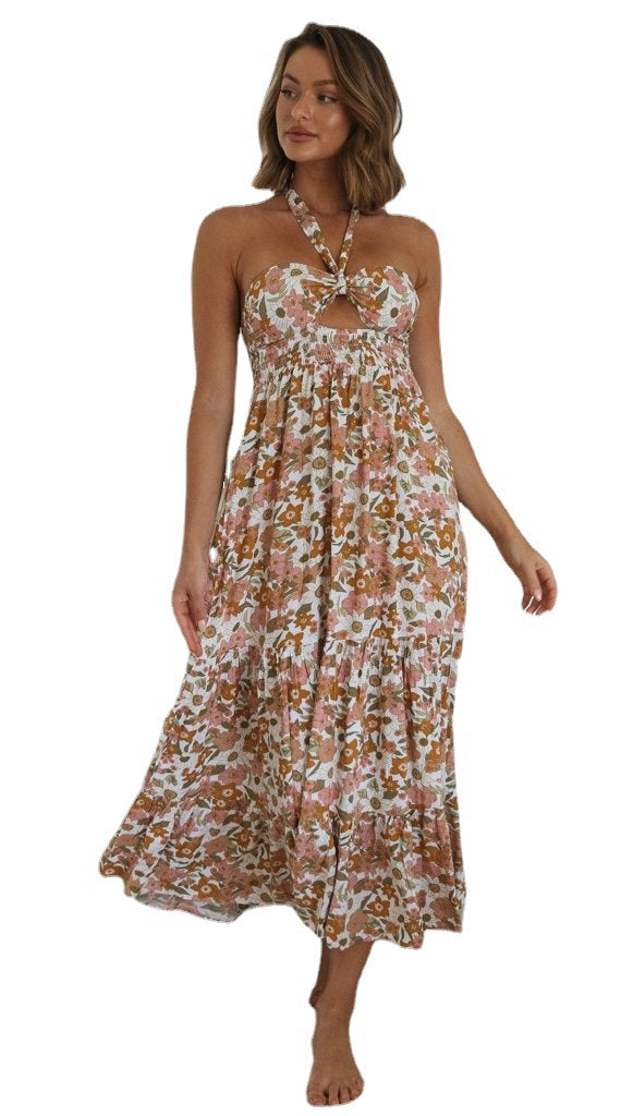 Women's Clothing Halter-neck Printed Long Dress - Frazeshop