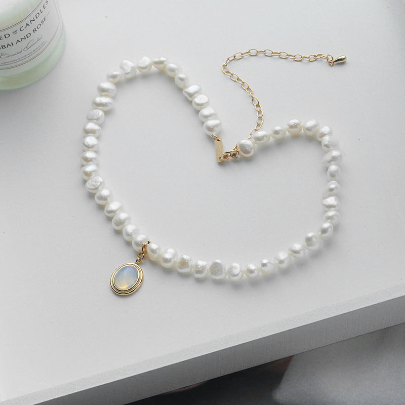 Round Medal Pearl Necklace Irregular Pearl - Frazeshop