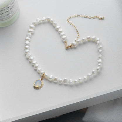 Round Medal Pearl Necklace Irregular Pearl - Frazeshop