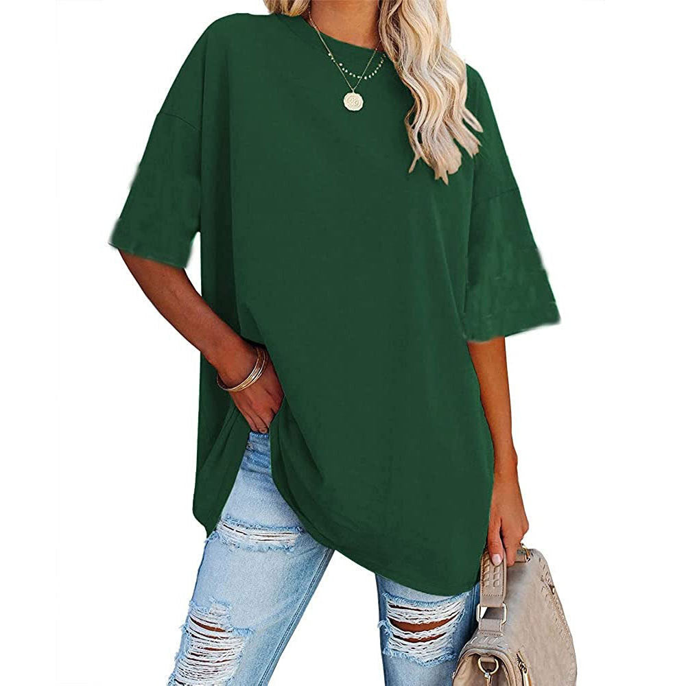 Loose Drop Shoulder Sleeves Round Neck Short Sleeve Top - Frazeshop