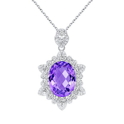 Natural Amethyst Necklace Women's 925 Silver - Frazeshop