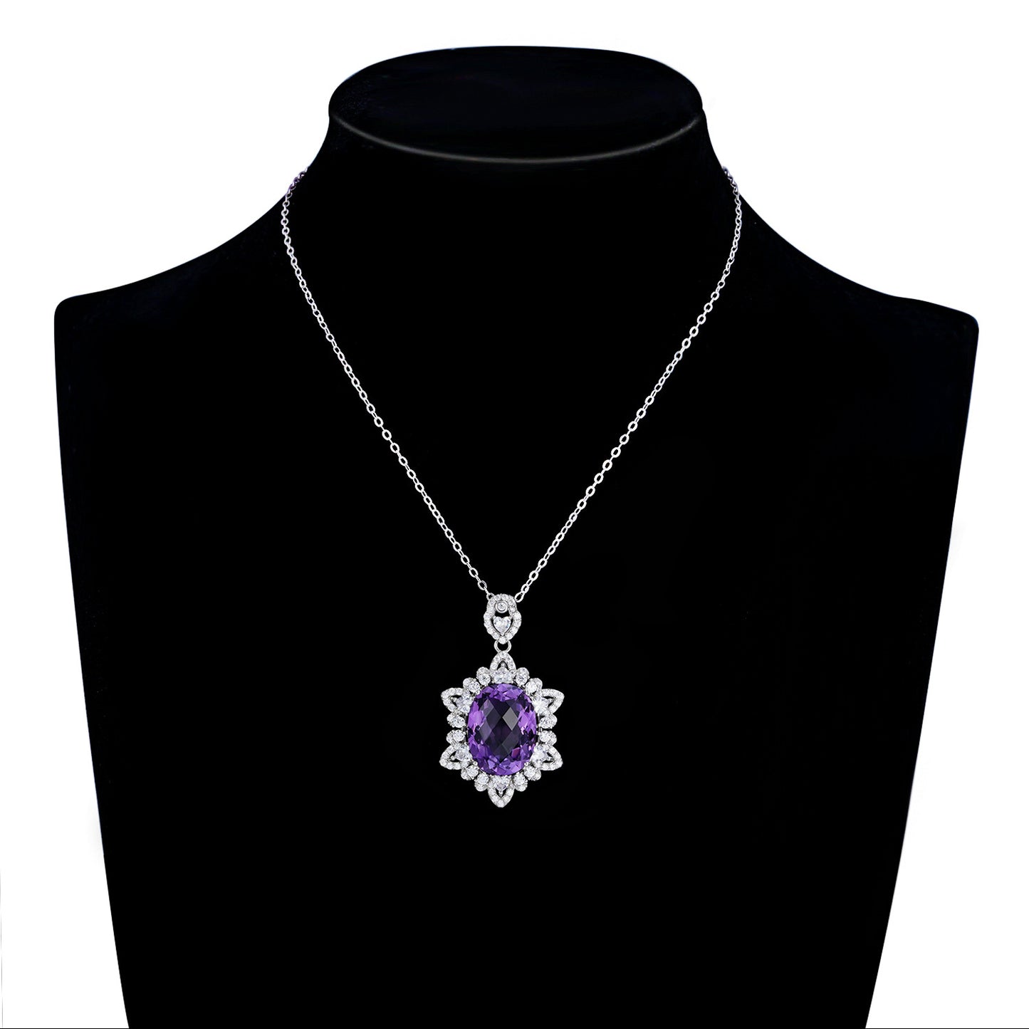 Natural Amethyst Necklace Women's 925 Silver - Frazeshop