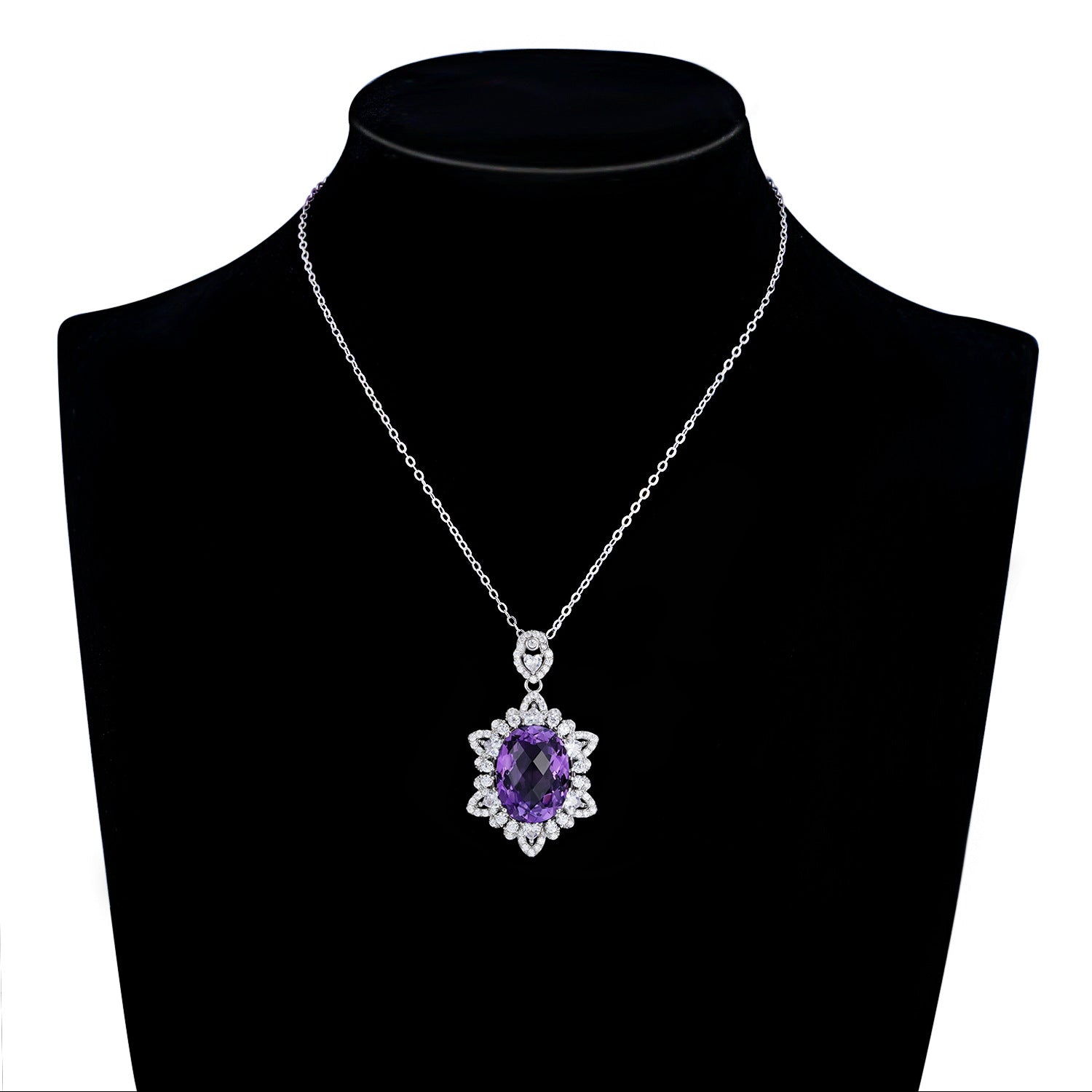 Natural Amethyst Necklace Women's 925 Silver - Frazeshop