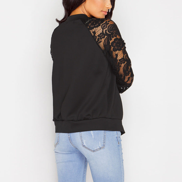 Women Bomber Jacket With Lace - Frazeshop