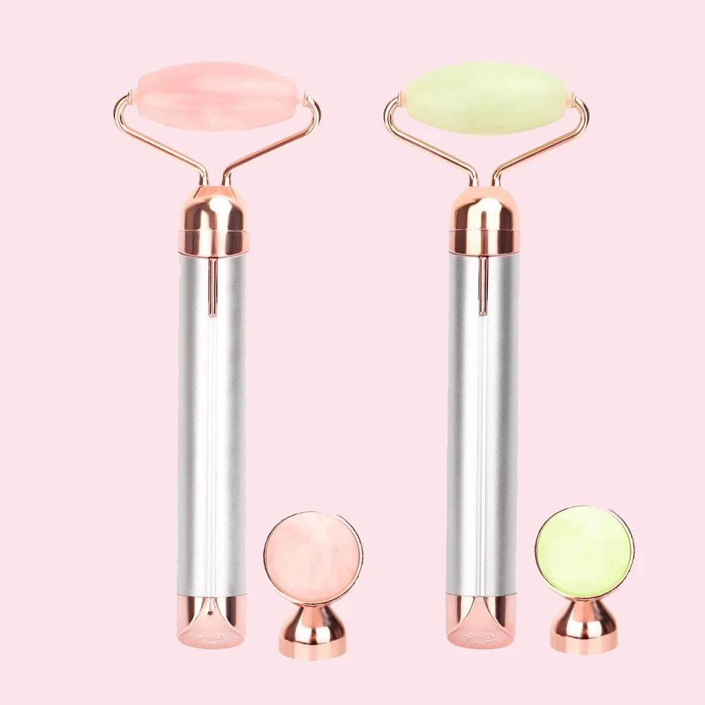 Electric Vibrating Natural Rose Quartz Jade Facial Roller - Frazeshop