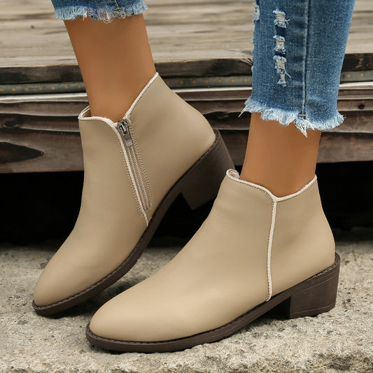 Mid Heel Ankle Boots (Waterproof with Side Zipper) - Frazeshop