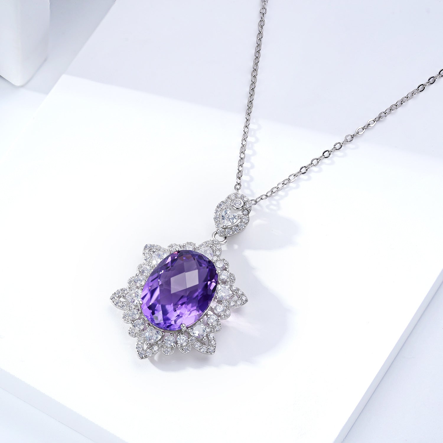 Natural Amethyst Necklace Women's 925 Silver - Frazeshop