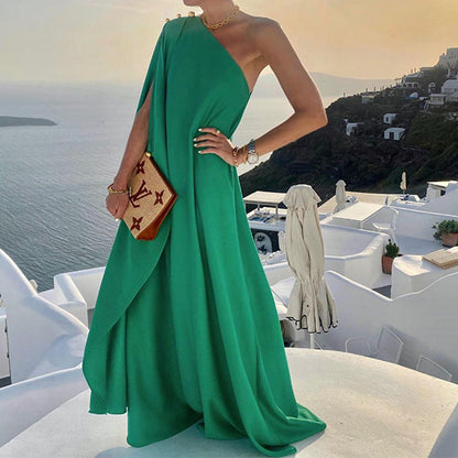 Graceful And Fashionable Solid Color Flowing Dress - Frazeshop
