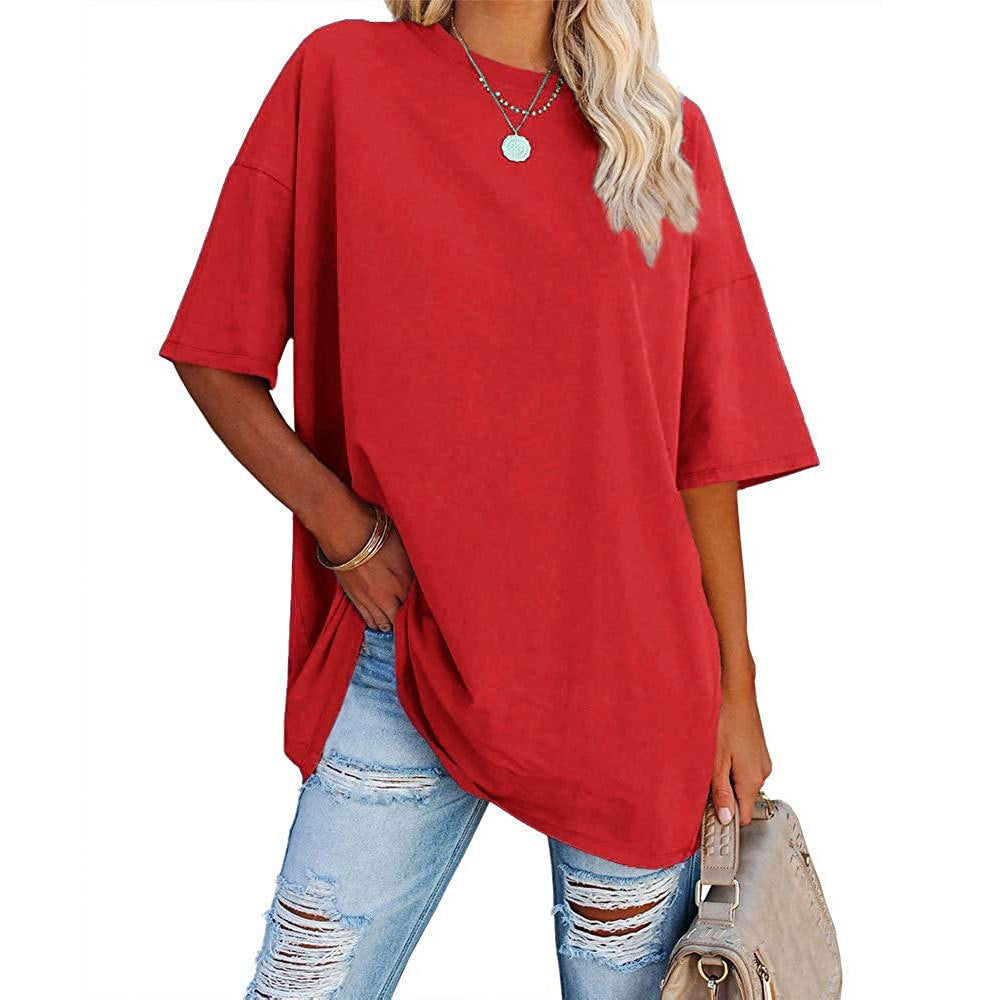 Loose Drop Shoulder Sleeves Round Neck Short Sleeve Top - Frazeshop