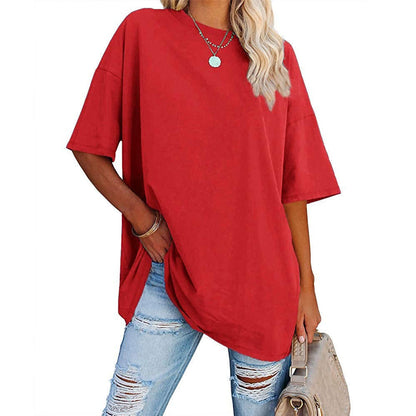 Loose Drop Shoulder Sleeves Round Neck Short Sleeve Top - Frazeshop