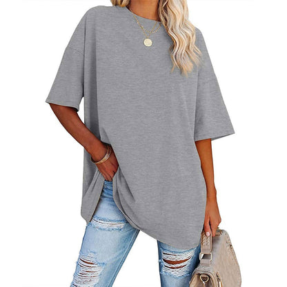 Loose Drop Shoulder Sleeves Round Neck Short Sleeve Top - Frazeshop