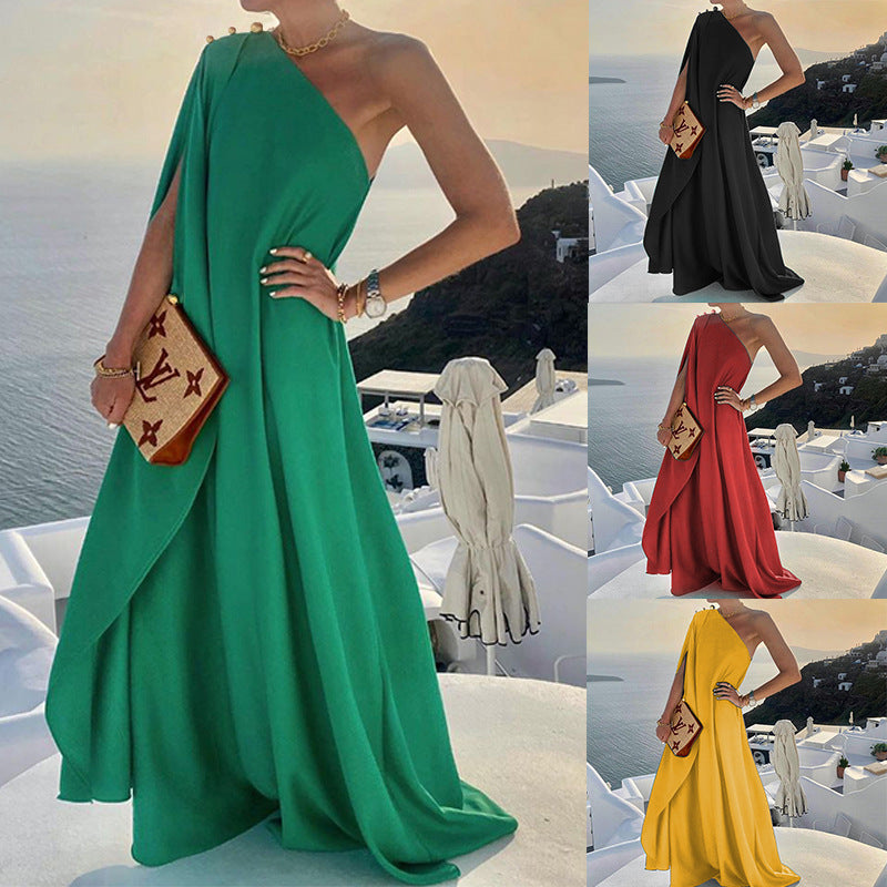 Graceful And Fashionable Solid Color Flowing Dress - Frazeshop