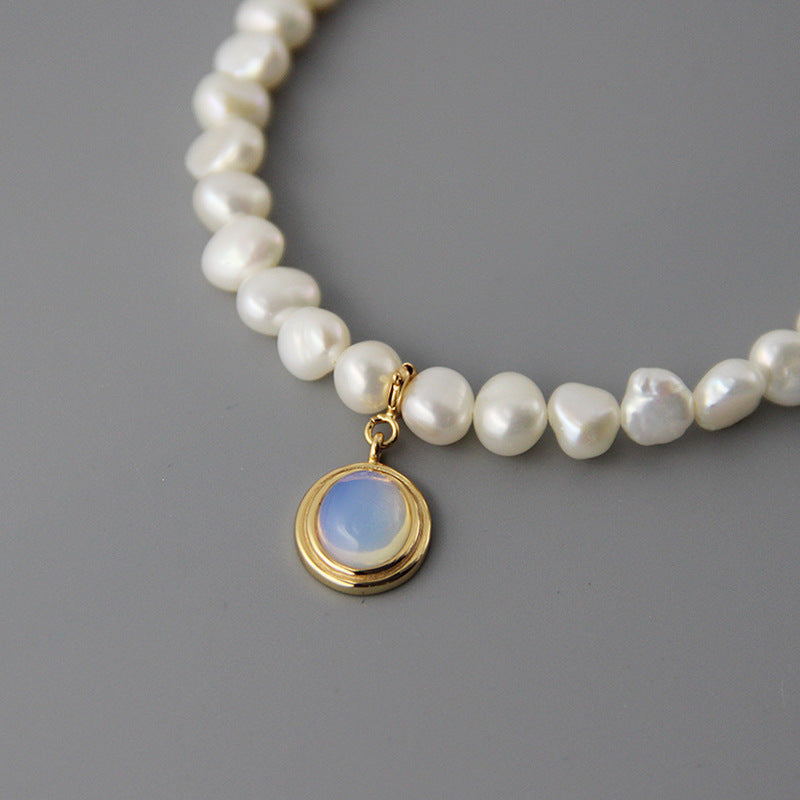 Round Medal Pearl Necklace Irregular Pearl - Frazeshop