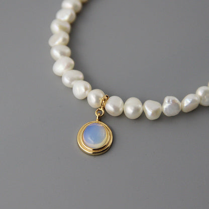 Round Medal Pearl Necklace Irregular Pearl - Frazeshop