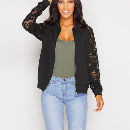 Women Bomber Jacket With Lace - Frazeshop