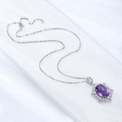 Natural Amethyst Necklace Women's 925 Silver - Frazeshop