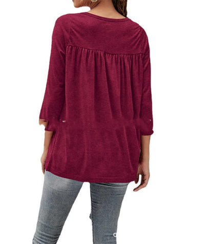 Long sleeve Lace Pleated Blouse - Frazeshop