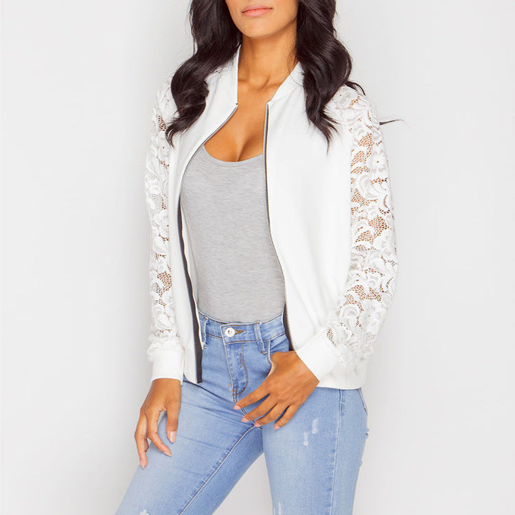 Women Bomber Jacket With Lace - Frazeshop