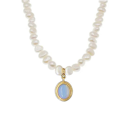 Round Medal Pearl Necklace Irregular Pearl - Frazeshop