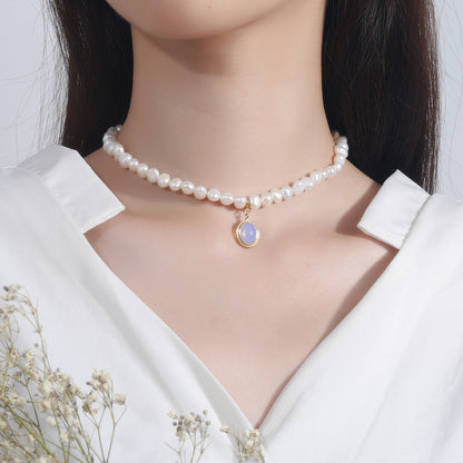 Round Medal Pearl Necklace Irregular Pearl - Frazeshop