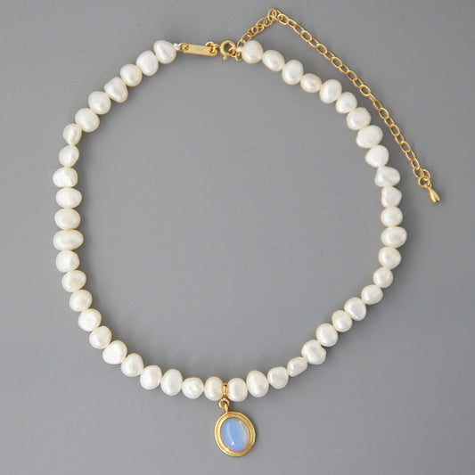 Round Medal Pearl Necklace Irregular Pearl - Frazeshop