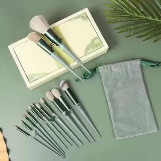 Set Of 13 Four Seasons Green Makeup Brushes - Frazeshop