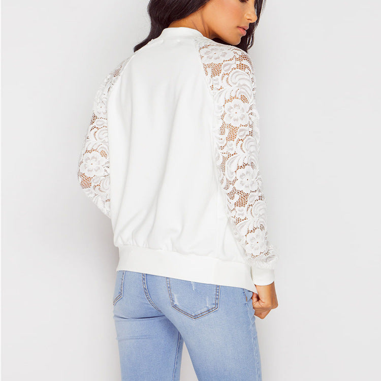 Women Bomber Jacket With Lace - Frazeshop