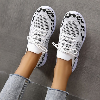 White Leopard Print Lace-up Sneakers - Frazeshop