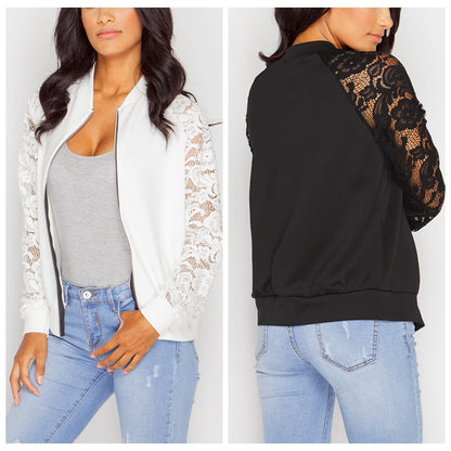 Women Bomber Jacket With Lace - Frazeshop